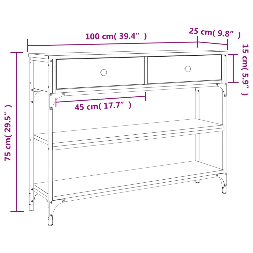 Mesa consola 100x25x75 cm derivados de madeira cinzento sonoma - Image 10