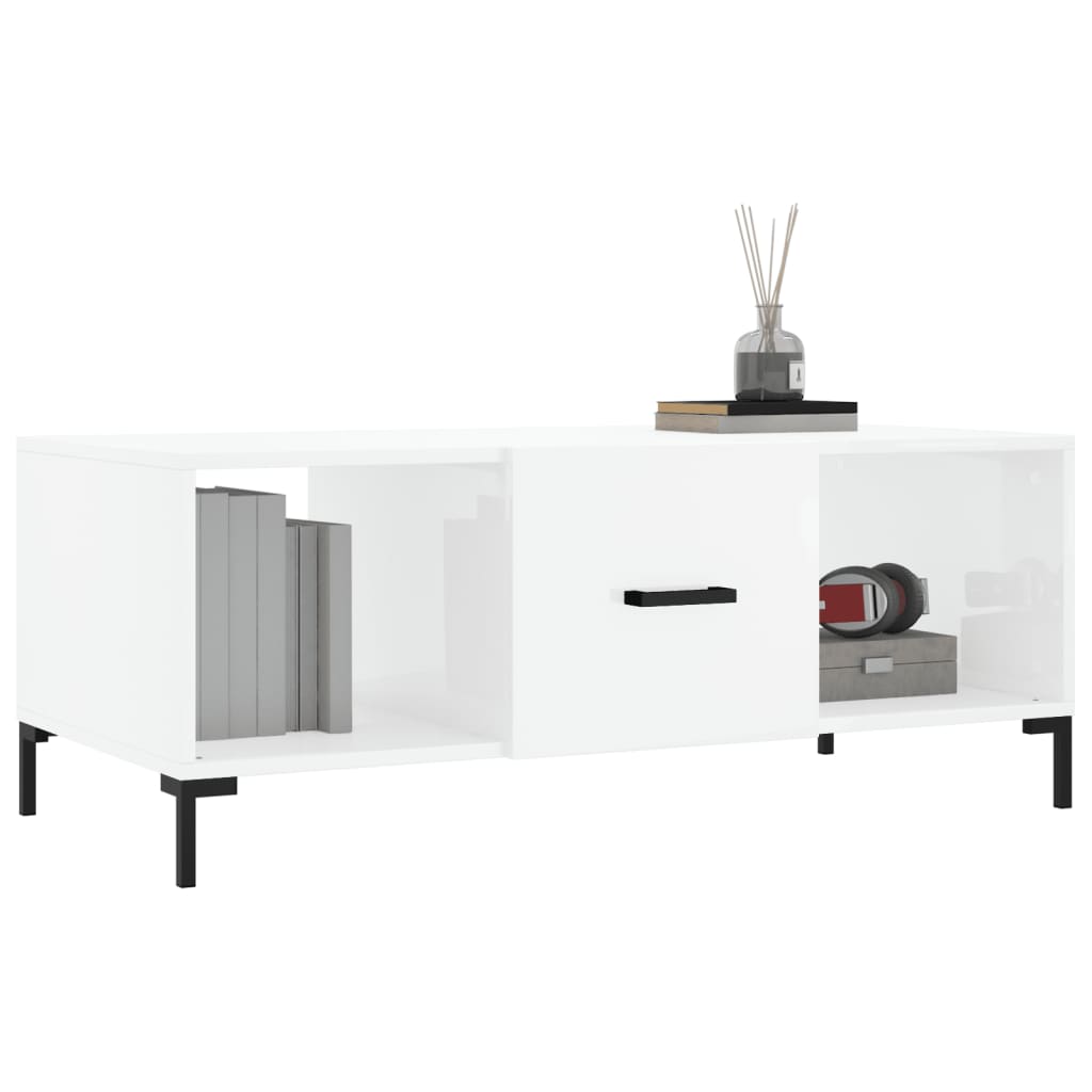 Mesa de centro 102x50x40 cm madeira processada branco brilhante - Image 2