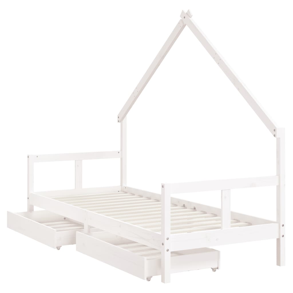 Estrutura cama infantil c/ gavetas 80x200cm pinho maciço branco - Image 3