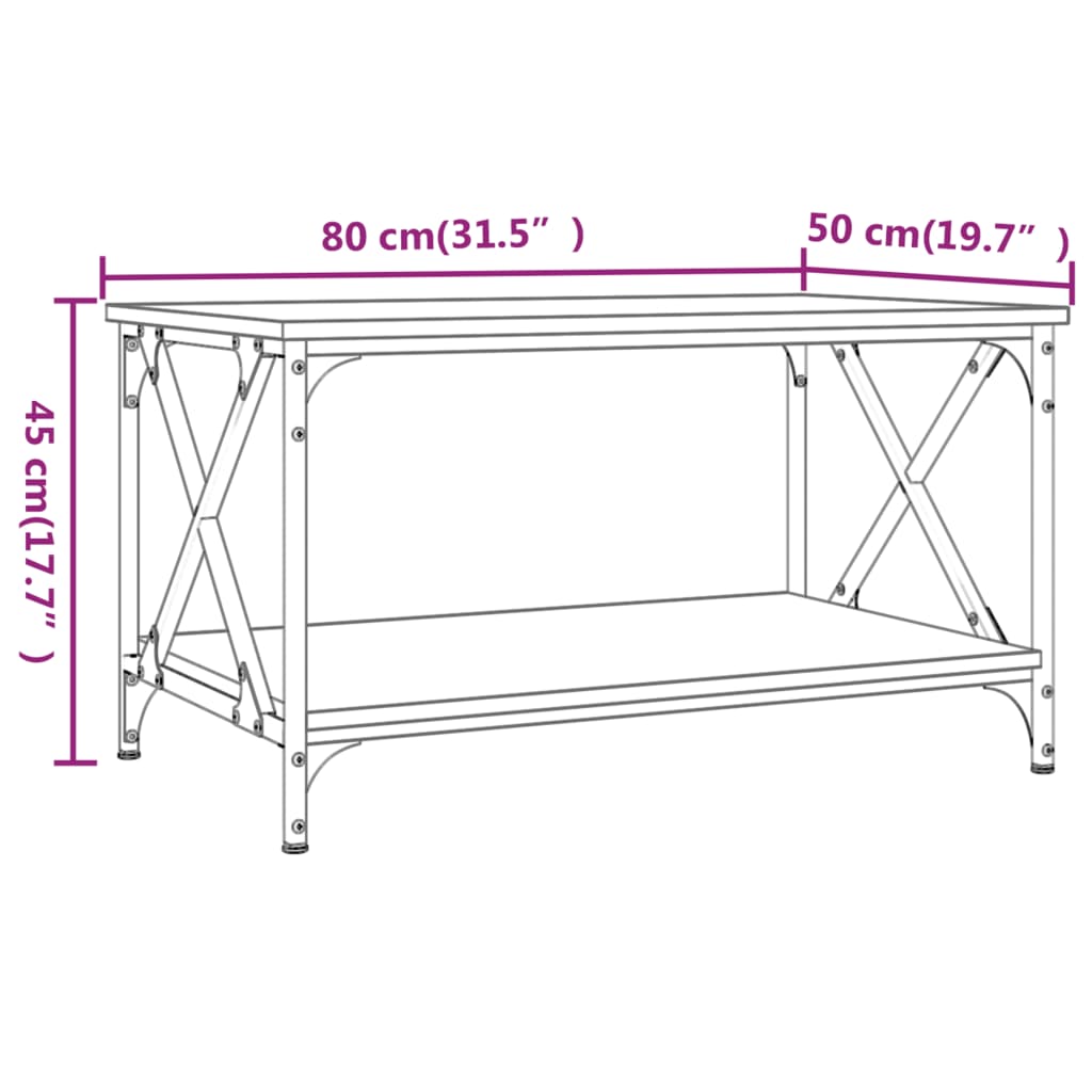Mesa de centro 80x50x45 cm derivados madeira/ferro cinza sonoma - Image 7