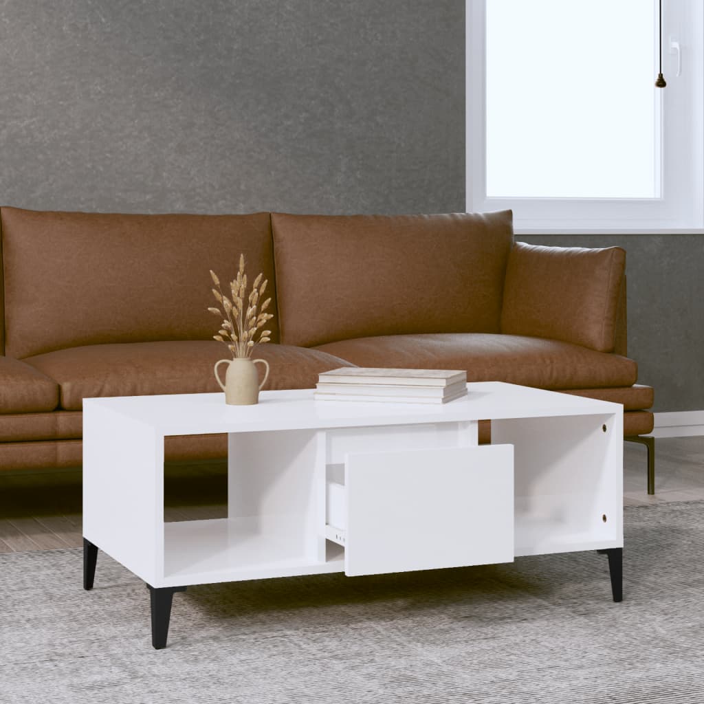 Mesa de centro 90x50x36,5 cm derivados madeira branco brilhante - Image 2