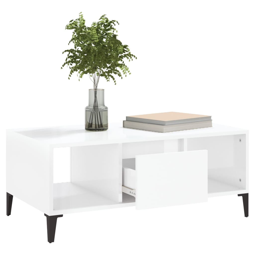 Mesa de centro 90x50x36,5 cm derivados madeira branco brilhante - Image 3