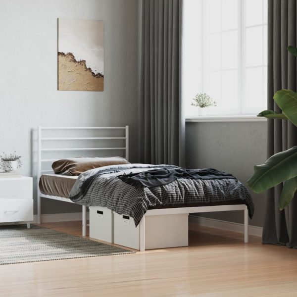 Estrutura de cama com cabeceira 90x190 cm metal branco - Image 3