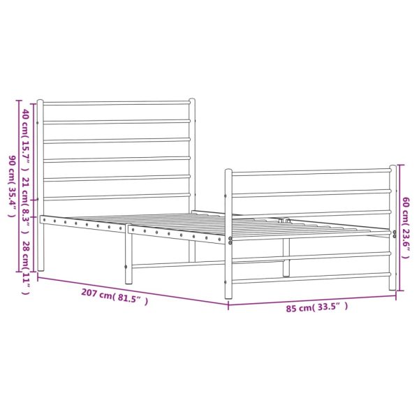Estrutura de cama com cabeceira e pés 80x200 cm metal branco - Image 9