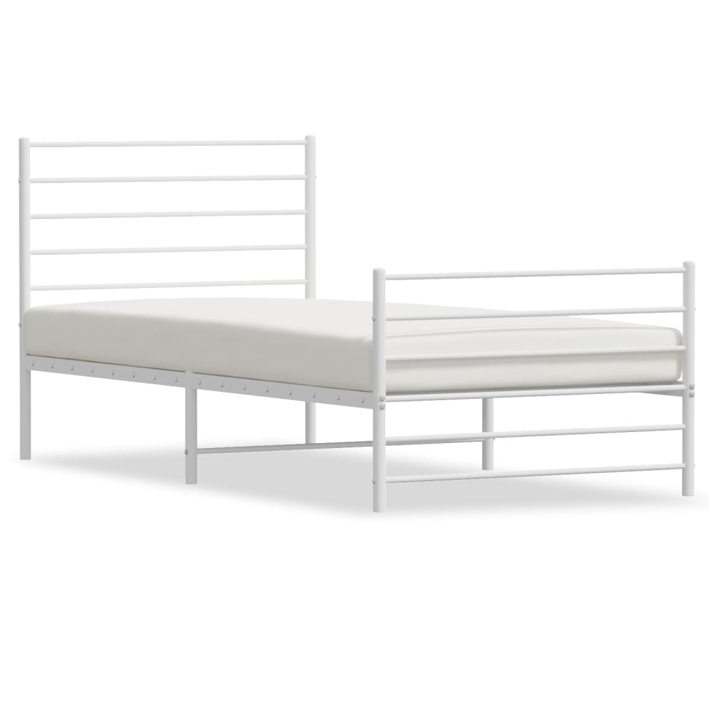 Estrutura de cama com cabeceira e pés 90x190 cm metal branco - Image 2