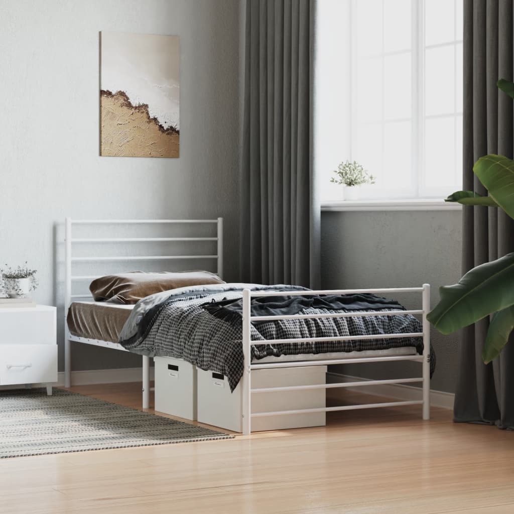 Estrutura de cama com cabeceira e pés 90x190 cm metal branco - Image 4