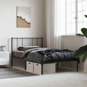 Estrutura de cama metal s/ colchão c/ cabeceira 75x190 cm preto