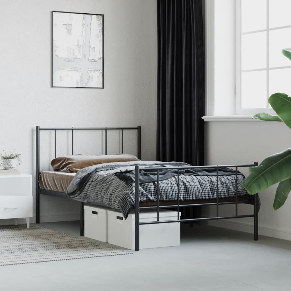 Estrutura de cama com cabeceira e pés 80x200 cm metal preto - Image 4