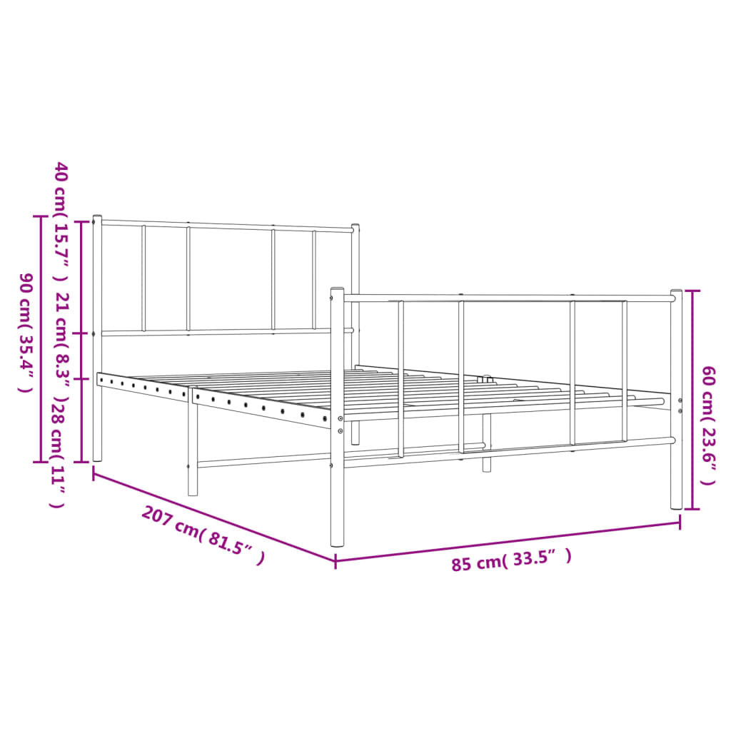 Estrutura de cama com cabeceira e pés 80x200 cm metal preto - Image 10