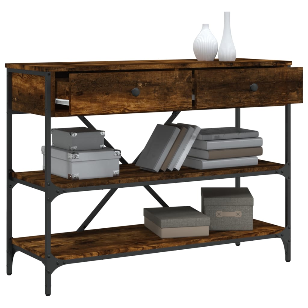 Mesa consola gavetas/prateleiras deriv. madeira carvalho fumado - Image 3