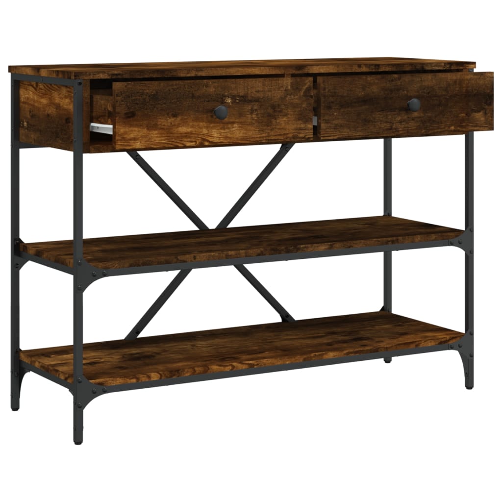 Mesa consola gavetas/prateleiras deriv. madeira carvalho fumado - Image 4