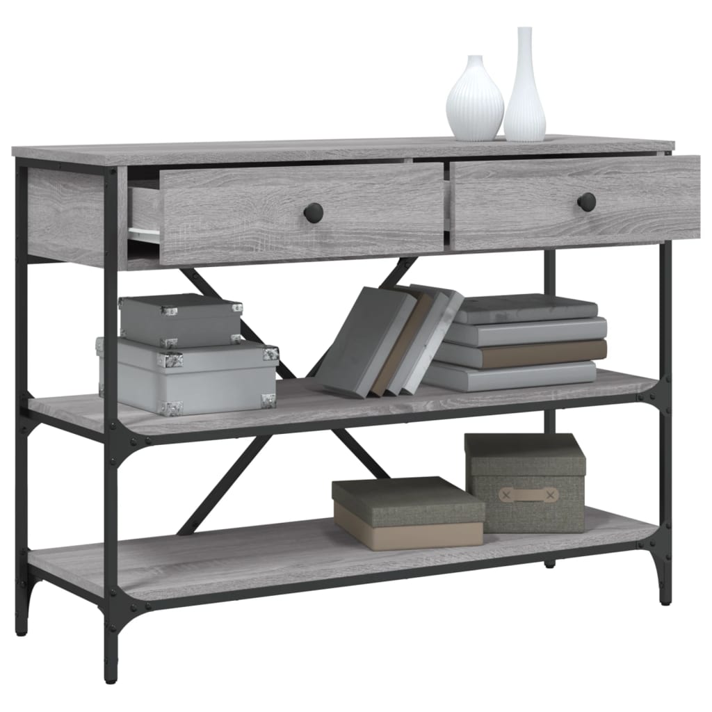 Mesa consola gavetas/prateleiras deriv. madeira cinzento sonoma - Image 3