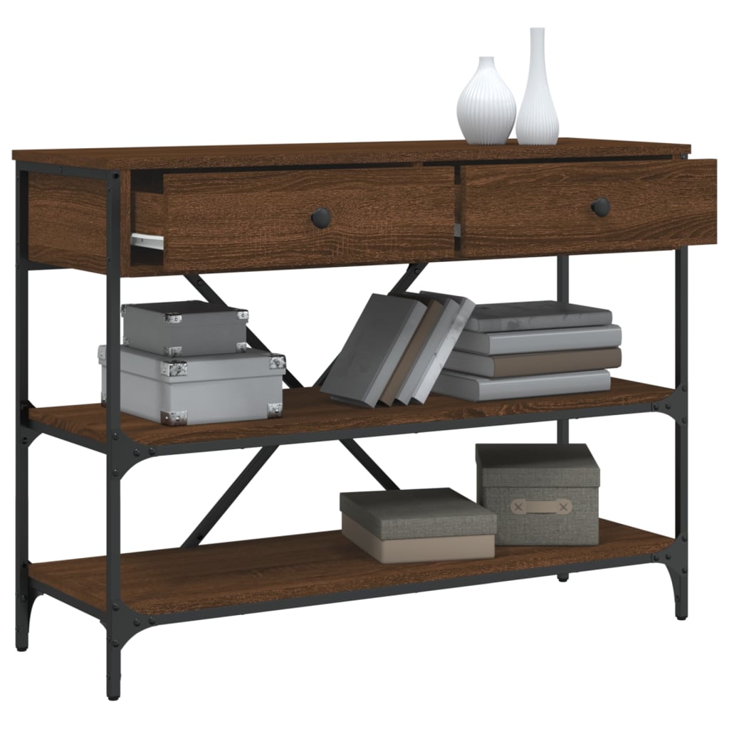 Mesa consola com gavetas e prateleiras carvalho castanho - Image 3