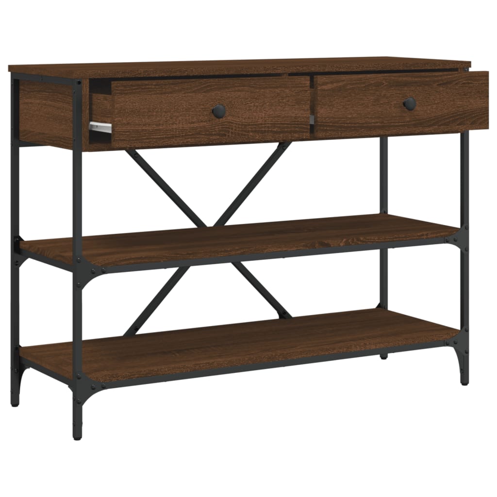 Mesa consola com gavetas e prateleiras carvalho castanho - Image 4