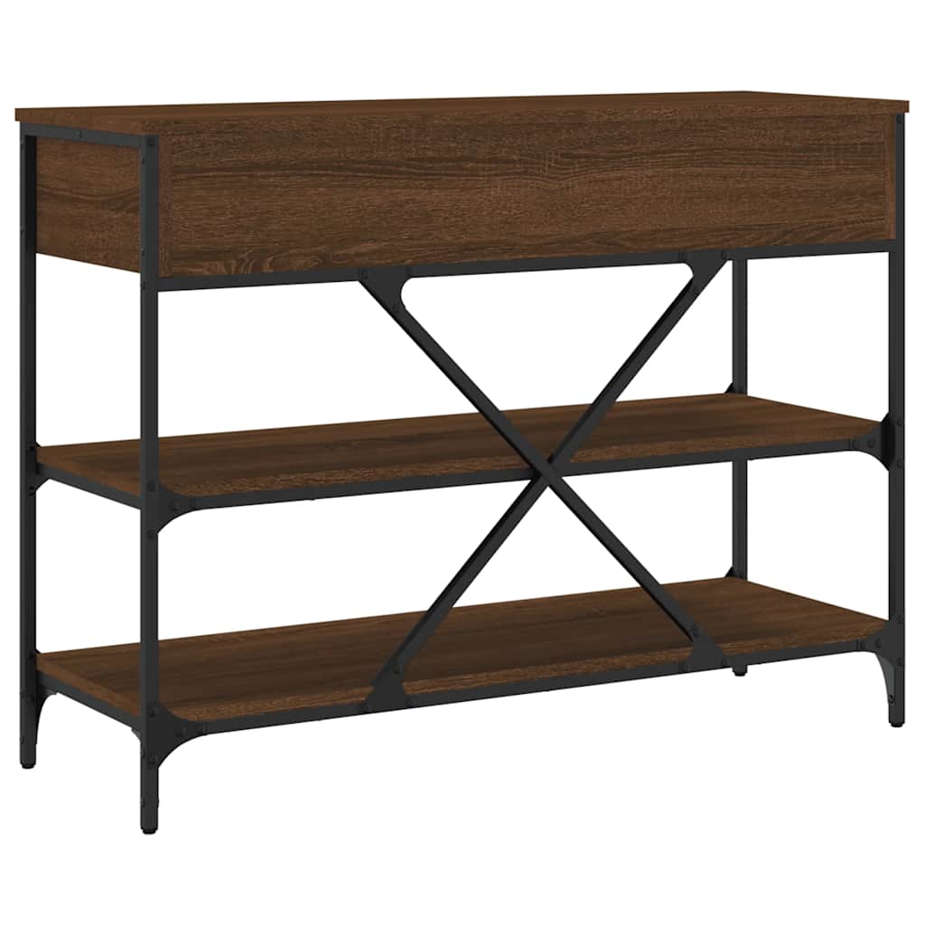 Mesa consola com gavetas e prateleiras carvalho castanho - Image 7