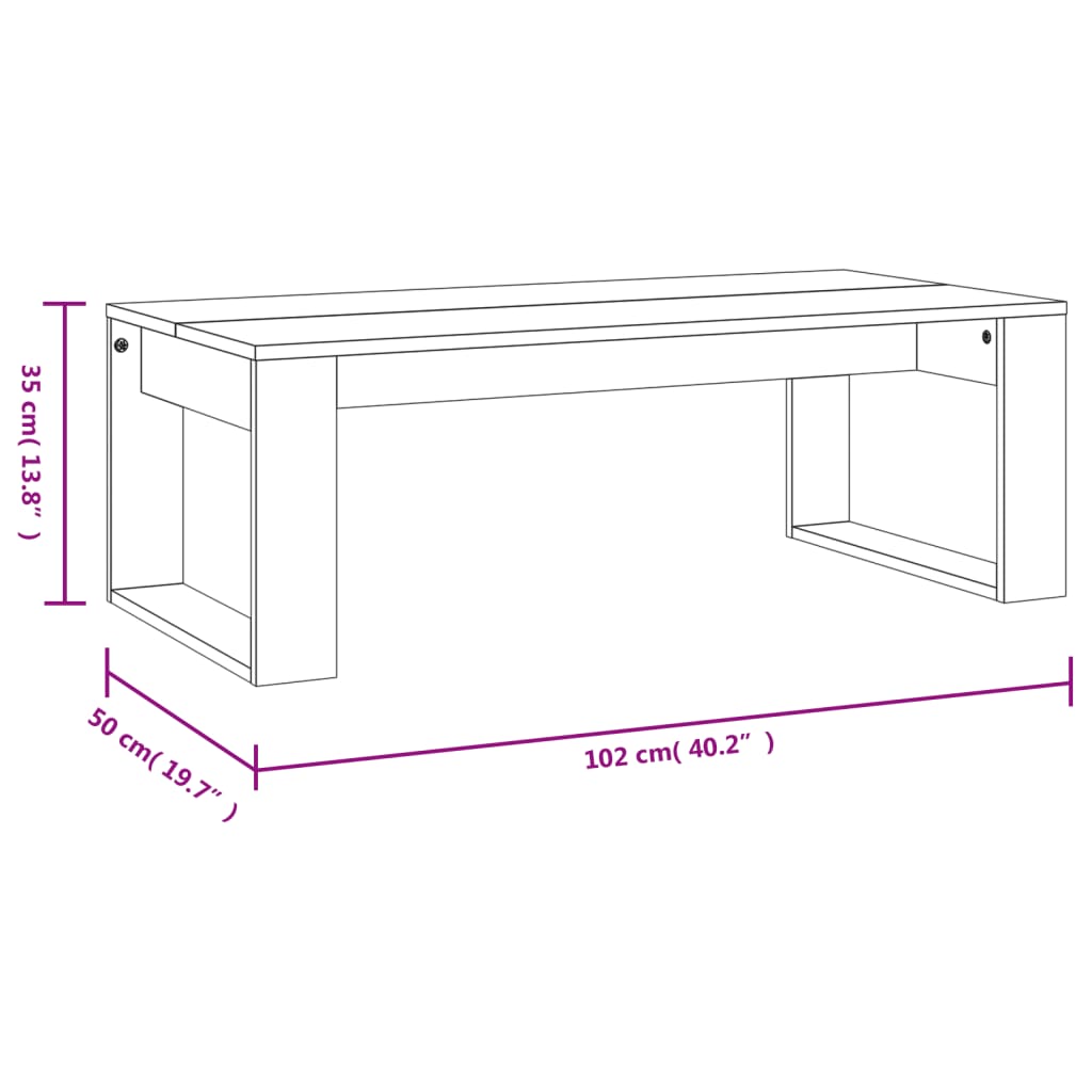 Mesa de centro 102x50x35 cm derivados madeira branco brilhante - Image 8