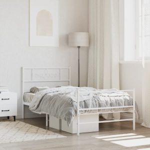 Estrutura de cama com cabeceira e pés 80x200 cm metal branco
