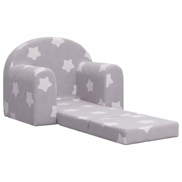 Sofá-cama infantil c/ estrelas pelúcia macia cinzento-claro - Image 3