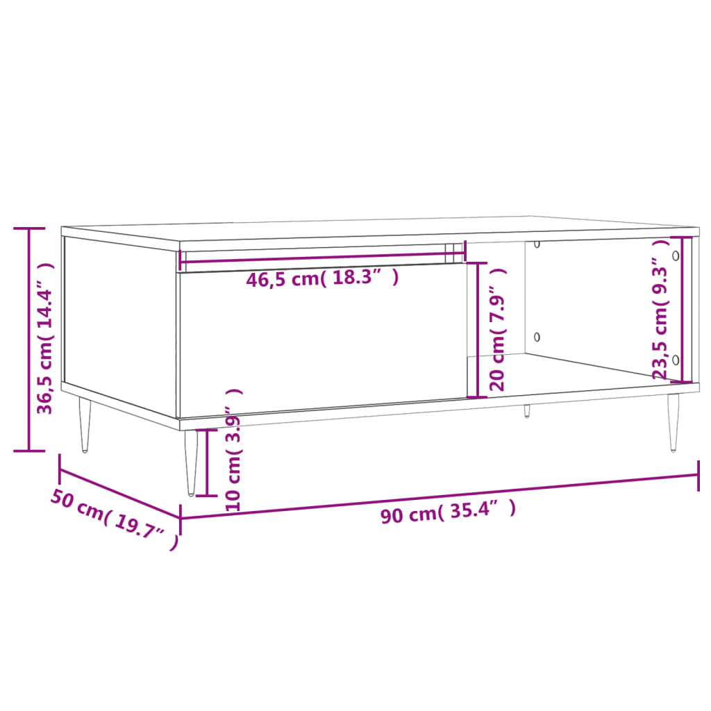 Mesa de centro 90x50x36,5 cm derivados de madeira branco - Image 11