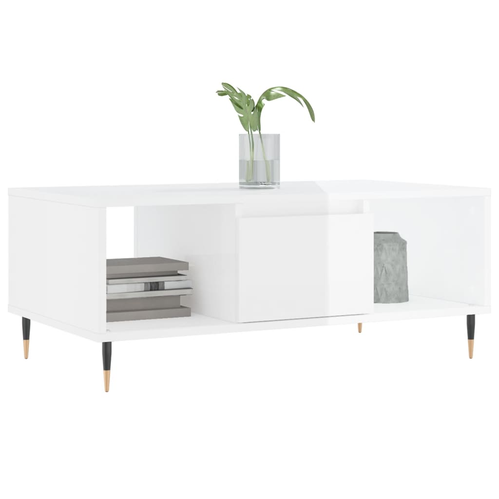 Mesa de centro 90x50x36,5 cm derivados madeira branco brilhante - Image 2
