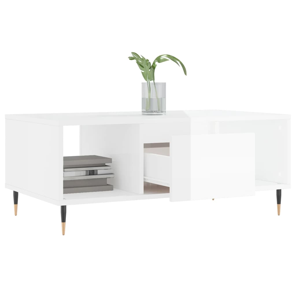 Mesa de centro 90x50x36,5 cm derivados madeira branco brilhante - Image 3