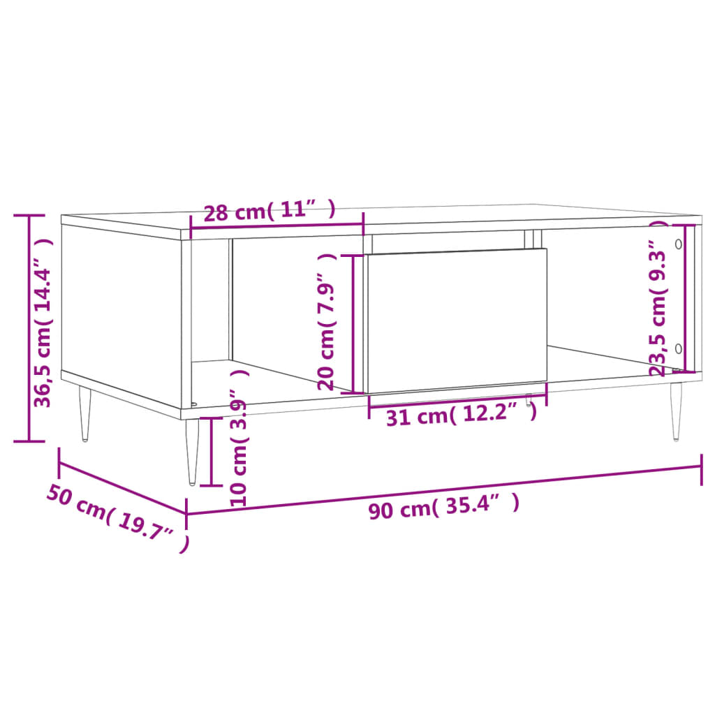 Mesa de centro 90x50x36,5 cm derivados madeira branco brilhante - Image 10