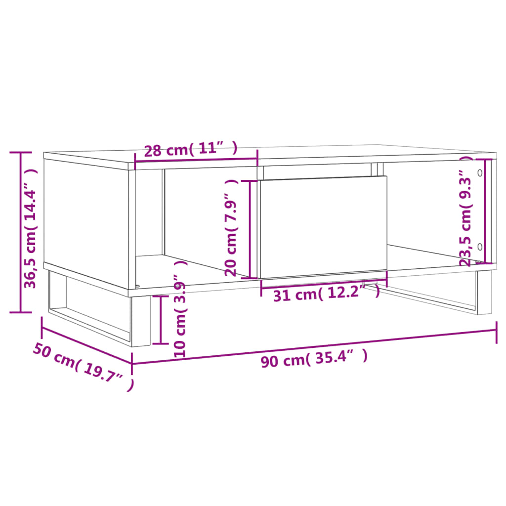 Mesa de centro 90x50x36,5 cm derivados de madeira branco - Image 10