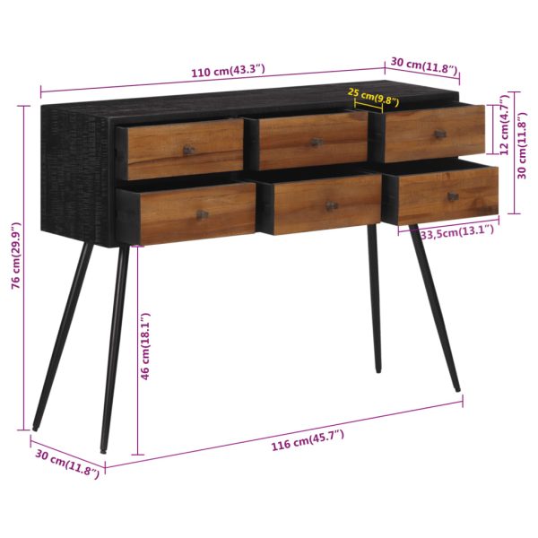 Mesa consola com gavetas 116x30x76 cm teca recuperada maciça - Image 10