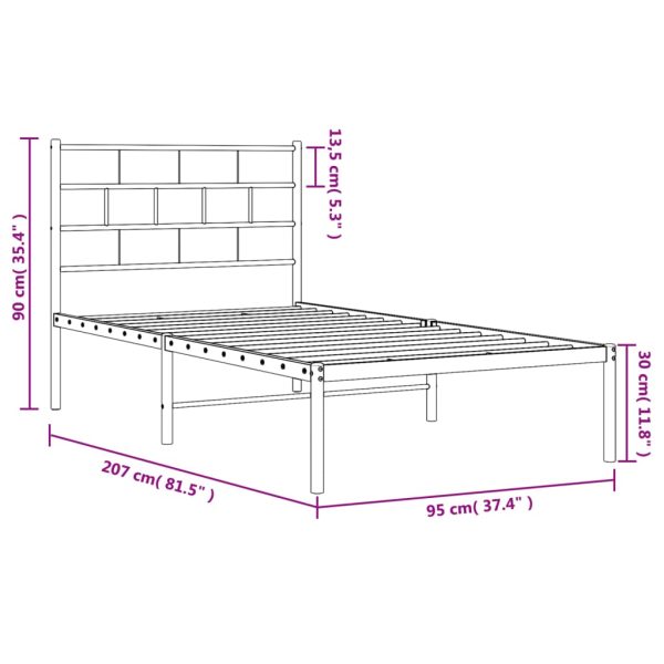 Estrutura de cama com cabeceira 90x200 cm metal preto - Image 8