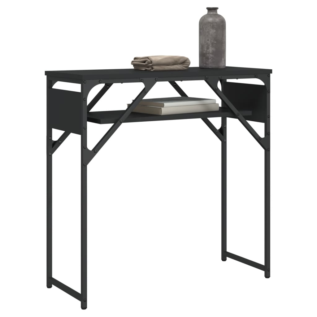 Mesa consola c/ prateleira 75x30x75 cm derivados madeira preto - Image 2