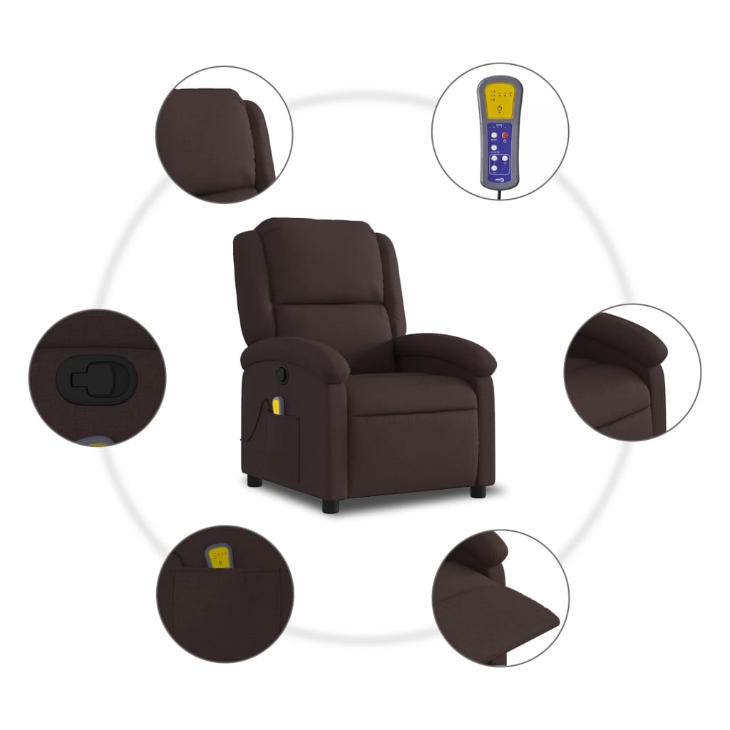 Poltrona de massagens reclinável tecido castanho-escuro - Image 7