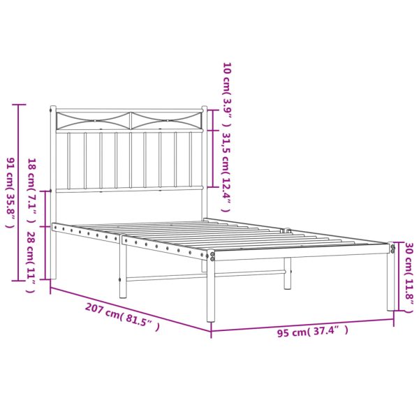 Estrutura de cama com cabeceira 90x200 cm metal branco - Image 8
