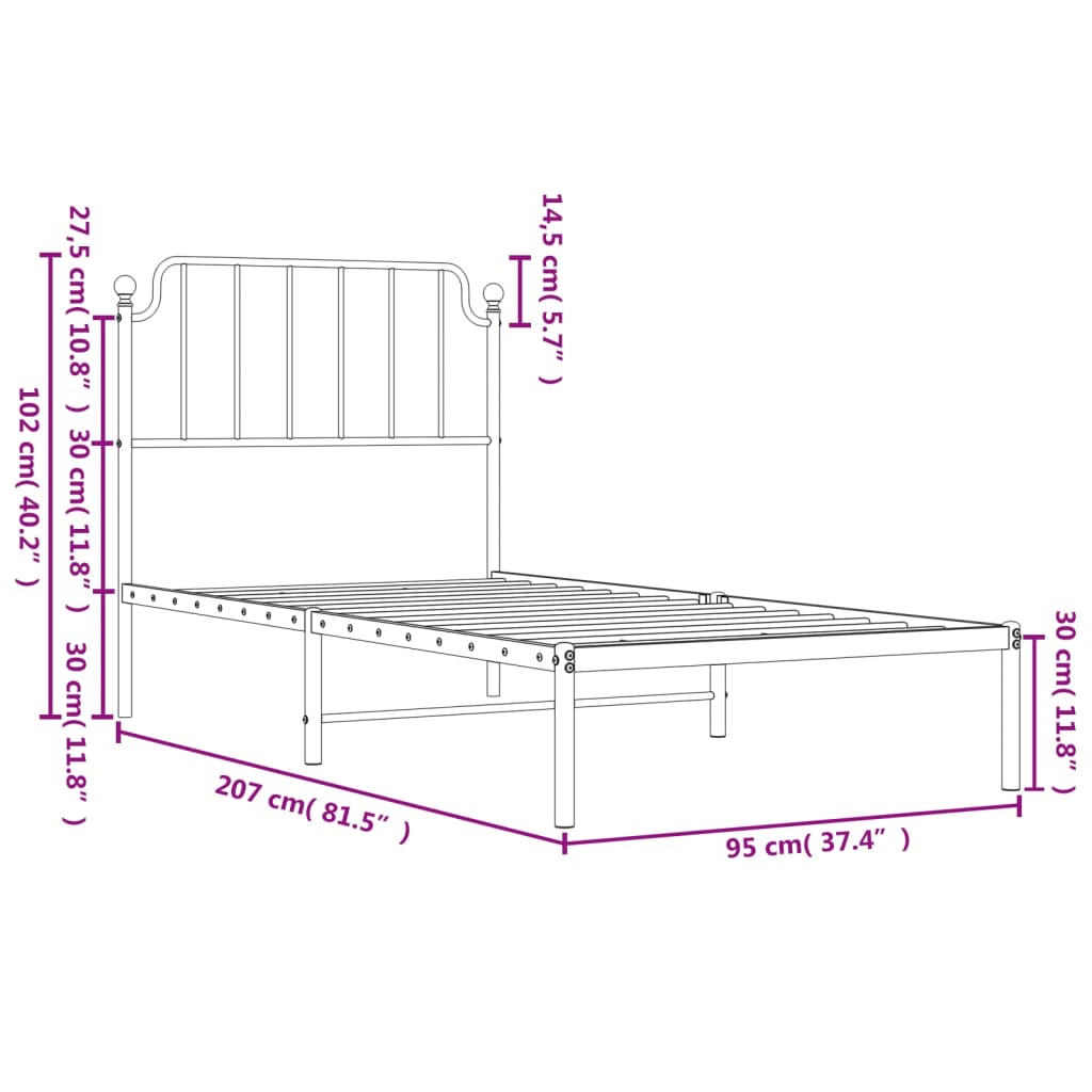 Estrutura de cama com cabeceira 90x200 cm metal branco - Image 8