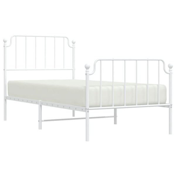 Estrutura de cama com cabeceira e pés 90x190 cm metal branco - Image 2
