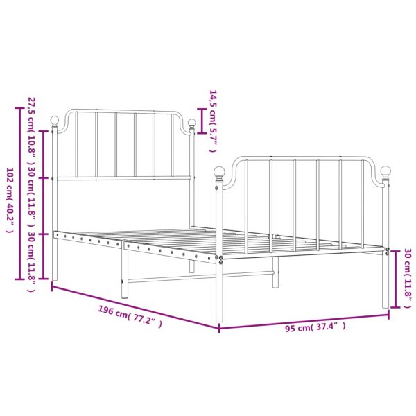 Estrutura de cama com cabeceira e pés 90x190 cm metal branco - Image 8