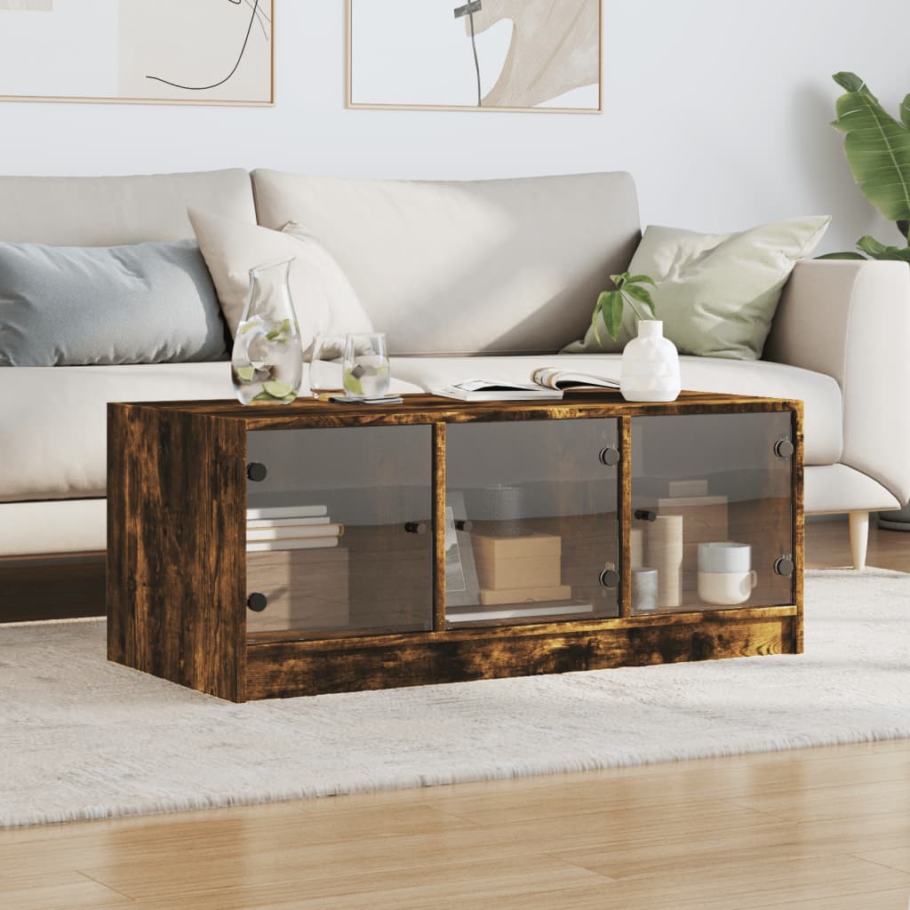 Mesa de centro c/ portas de vidro 102x50x42 cm carvalho fumado - Image 2