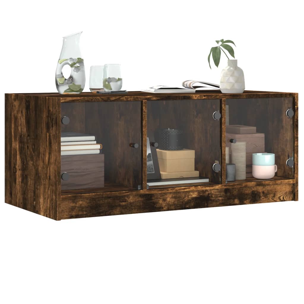 Mesa de centro c/ portas de vidro 102x50x42 cm carvalho fumado - Image 3