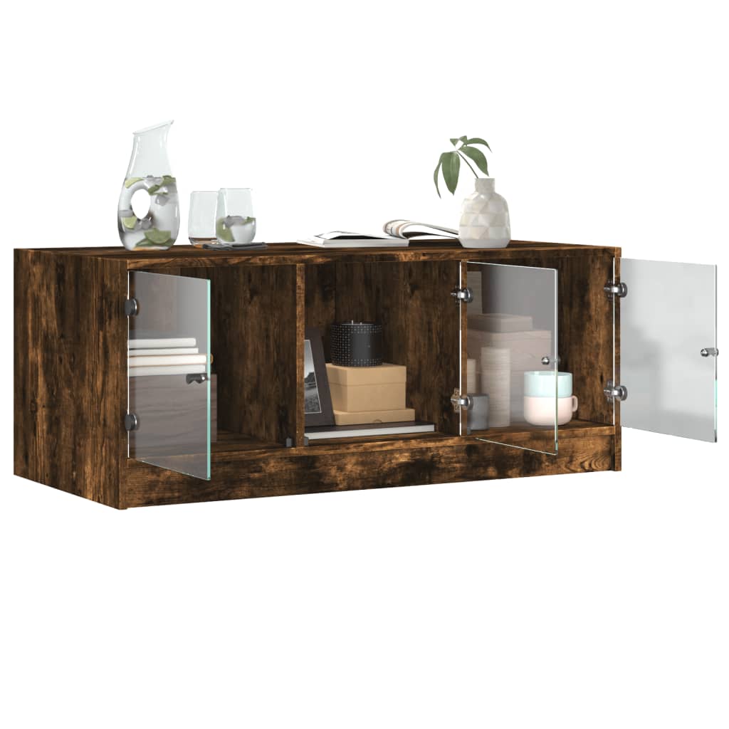 Mesa de centro c/ portas de vidro 102x50x42 cm carvalho fumado - Image 4