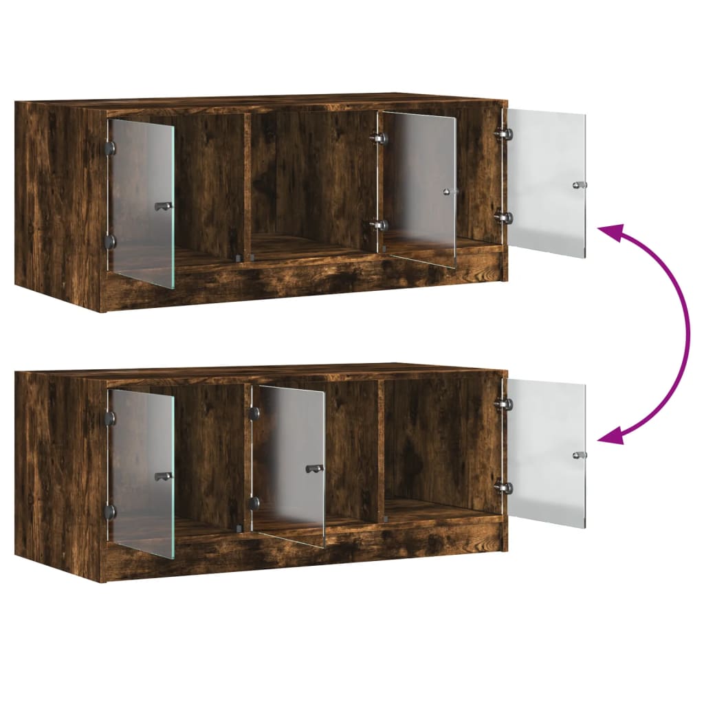 Mesa de centro c/ portas de vidro 102x50x42 cm carvalho fumado - Image 8