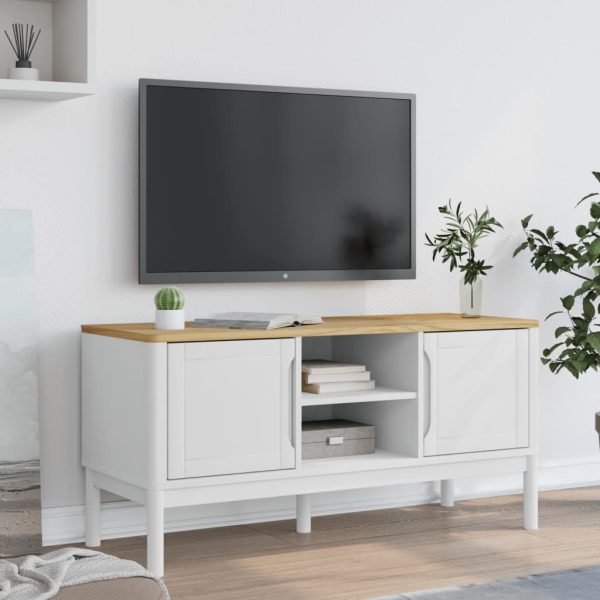 Móvel de TV FLORO 114x43x55 cm madeira de pinho maciça branco - Image 2