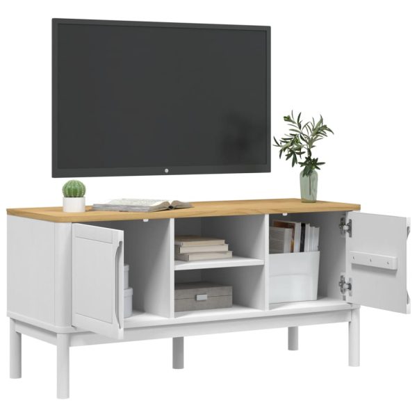 Móvel de TV FLORO 114x43x55 cm madeira de pinho maciça branco - Image 3