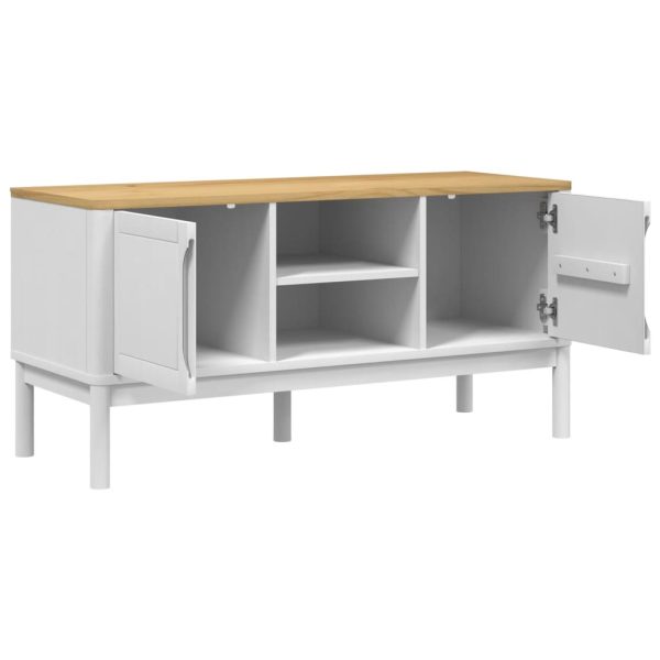 Móvel de TV FLORO 114x43x55 cm madeira de pinho maciça branco - Image 7