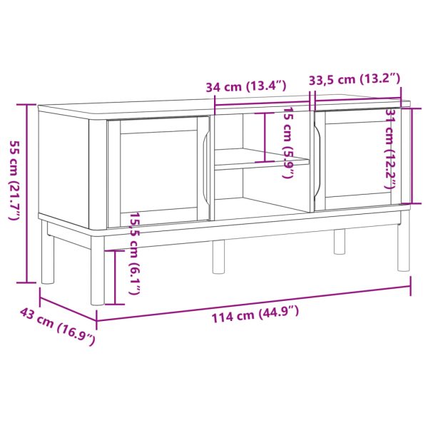 Móvel de TV FLORO 114x43x55 cm madeira de pinho maciça branco - Image 9