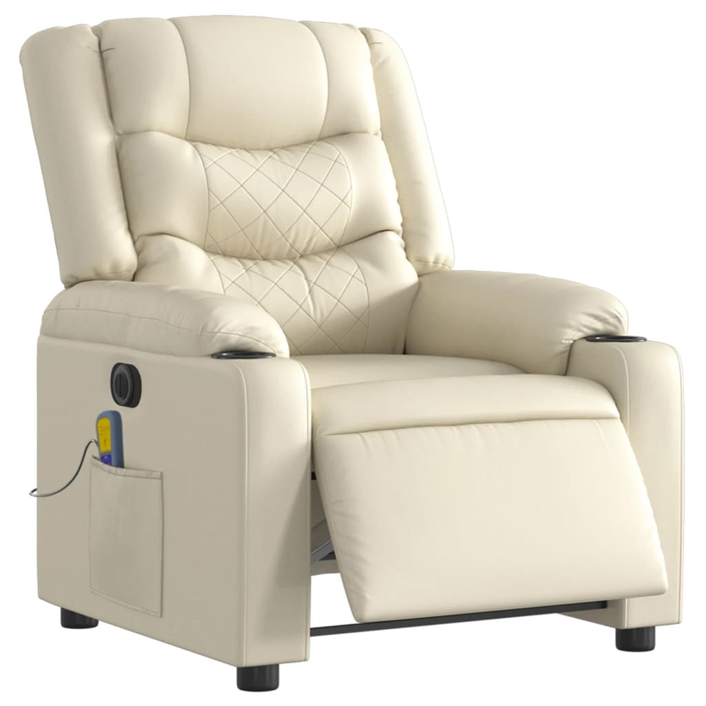 Poltrona massagens reclinável elétrica couro artificial creme - Image 2