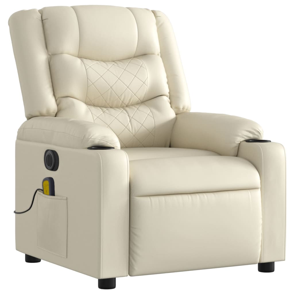 Poltrona massagens reclinável elétrica couro artificial creme - Image 3