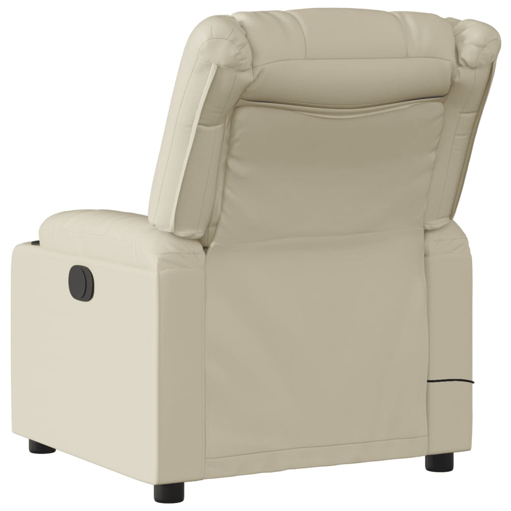 Poltrona massagens reclinável elétrica couro artificial creme - Image 4