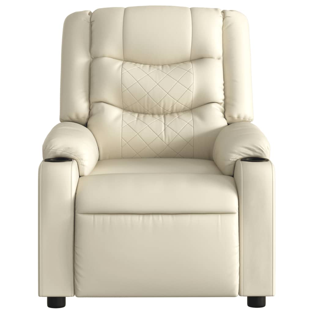 Poltrona massagens reclinável elétrica couro artificial creme - Image 8
