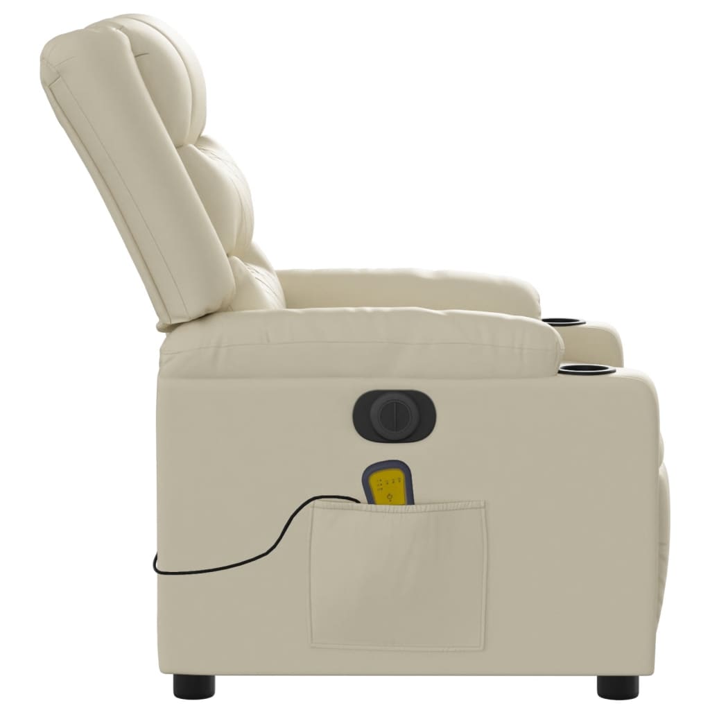 Poltrona massagens reclinável elétrica couro artificial creme - Image 9