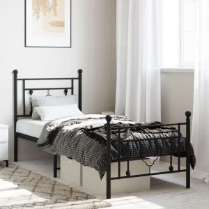 Estrutura de cama com cabeceira e pés 80x200 cm metal preto