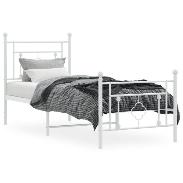 Estrutura de cama com cabeceira e pés 75x190 cm metal branco - Image 2